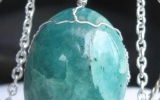 Amazonite pendant wire wrapped in sterling silver & silver necklace