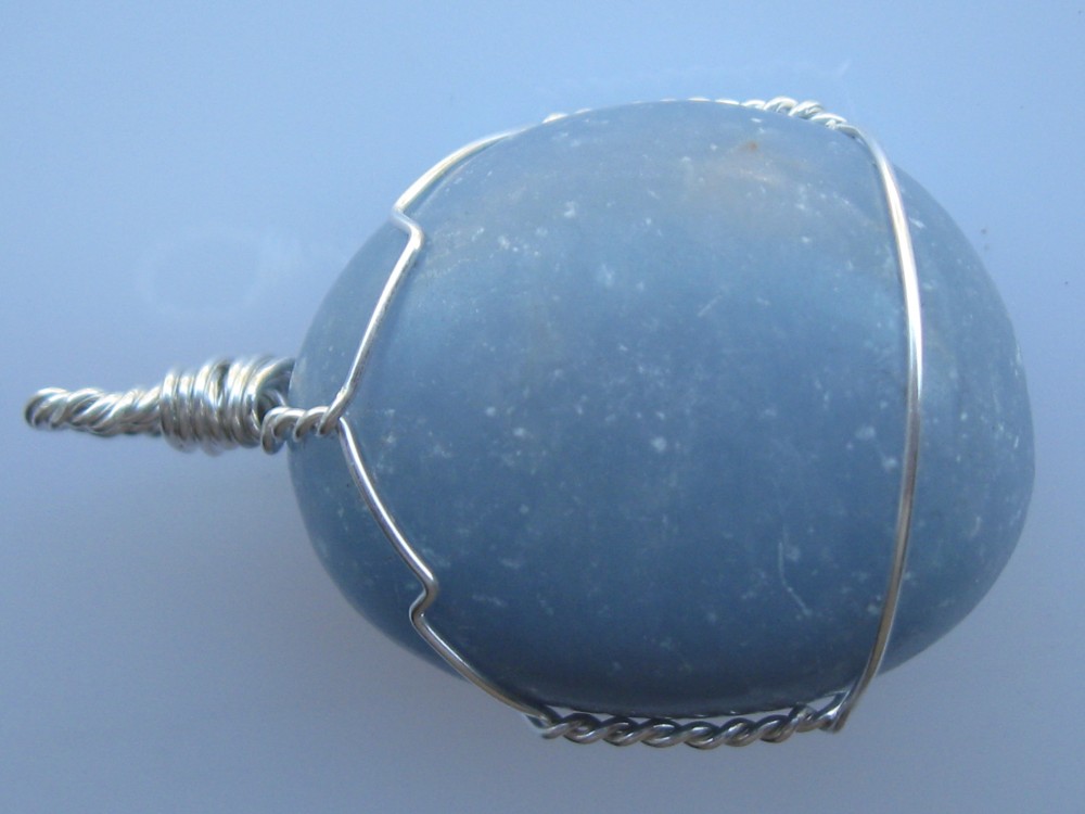 Angelite pendant wire wrapped in sterling silver
