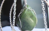 Australian jade pendant wire wrapped in sterling silver & silver necklace