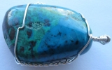 Chrysocolla pendant wire wrapped in sterling silver