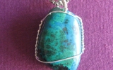 Chrysocolla pendant wire wrapped in sterling silver