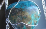 Chrysocolla pendant wire wrapped in sterling silver & silver necklace