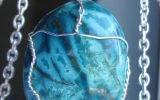 Chrysocolla pendant wire wrapped in sterling silver & silver necklace