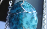 Chrysocolla pendant wire wrapped in sterling silver & silver necklace