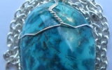 Chrysocolla pendant wire wrapped in sterling silver & silver necklace