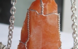 Coral calcite pendant wire wrapped in sterling silver