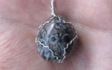 Crinoide stone pendant wire wrapped in sterling silver