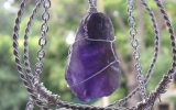 Raw dark purple amethyst crystal pendant wire wrapped in sterling silver & silver necklace