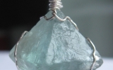 Raw fluorite octahedron crystal pendant wire wrapped in sterling silver & silver necklace