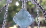 Raw fluorite octahedron crystal pendant wire wrapped in sterling silver & silver necklace