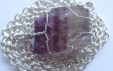 Raw fluorite crystal pendant wire wrapped in sterling silver & silver necklace