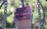 Raw fluorite crystal pendant wire wrapped in sterling silver & silver necklace