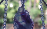 Raw fluorite crystal pendant wire wrapped in sterling silver & silver necklace
