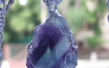 Raw fluorite crystal pendant wire wrapped in sterling silver & silver necklace