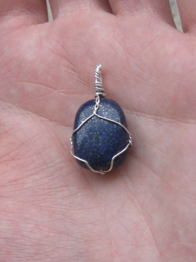 Lapis lazuli stone pendant wire wrapped in sterling silver