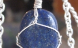Lapis lazuli stone pendant wire wrapped in sterling silver & silver necklace