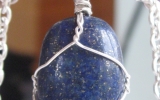 Lapis lazuli stone pendant wire wrapped in sterling silver & silver necklace