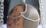 Leopardskin jasper pendant wire wrapped in sterling silver & silver necklace