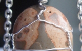 Leopardskin jasper pendant wire wrapped in sterling silver & silver necklace