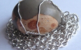 Leopardskin jasper pendant wire wrapped in sterling silver & silver necklace
