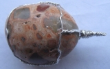 Leopardskin jasper pendant wire wrapped in sterling silver