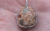 Leopardskin jasper pendant wire wrapped in sterling silver