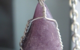 Lepidolite pendant wire wrapped in sterling silver & silver necklace