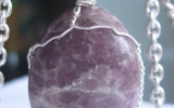 Lepidolite pendant wire wrapped in sterling silver & silver necklace