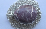 Lepidolite pendant wire wrapped in sterling silver & silver necklace