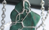 Malachite pendant wire wrapped in sterling silver & silver necklace