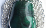 Malachite stone pendant wire wrapped in sterling silver & silver necklace