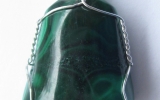 Malachite stone pendant wire wrapped in sterling silver