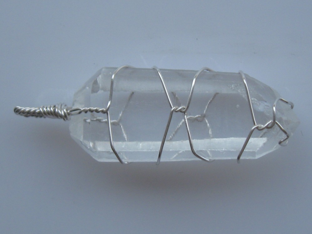 Quartz pendant wire wrapped in sterling silver