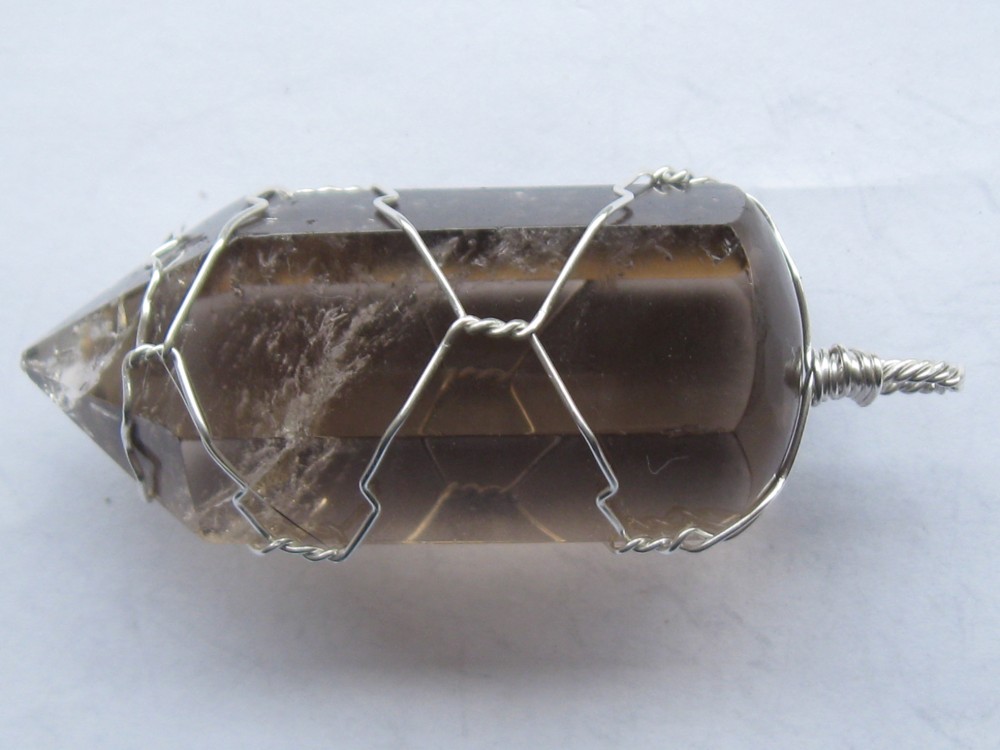 Smoky quartz pendant wire wrapped in sterling silver