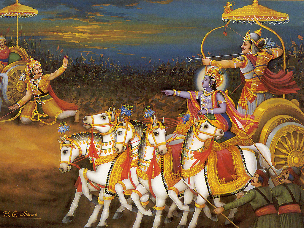 Krishna and Arjuna against Karna