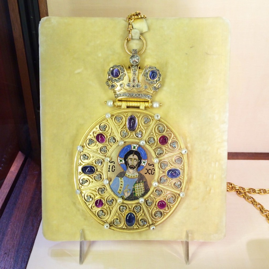 Gold panagia and chain by Faberge